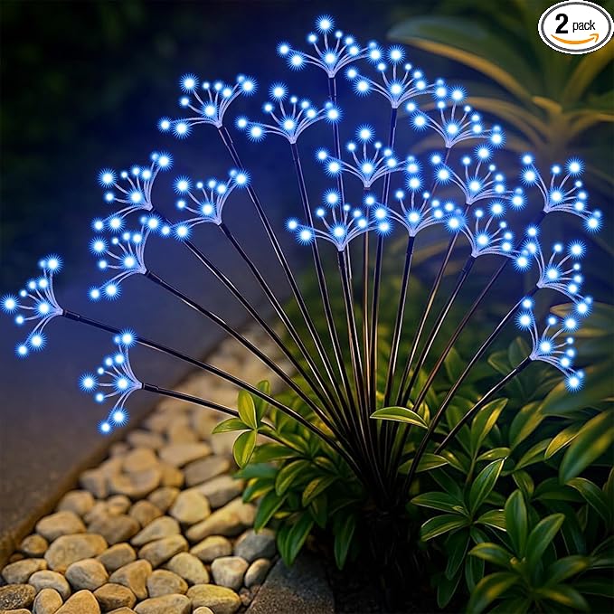 Solar Garden Lights 2 Pack Waterproof Solar Swaying Starburst Light Outdoor Lights for Yard Patio Walkway Pathway Party Wedding Christmas Decorative, Blue