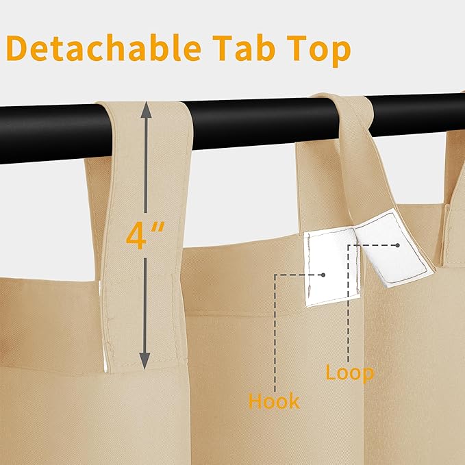 Easy-Going Outdoor Patio Curtains Detachable Tab Top Windproof Weatherproof Curtain for Cabana, Porch, Pergola and Gazebo, Tab Bottom Drape, 2 Panels, 54W x 120L inch, Beige