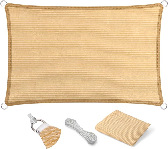 Eden's Decor Straight Flat-Edged Sun Shade Sail Rectangular 16' x 19' Beige UV-Blocking Outdoor Canopy Fabric Cloth Awning for Pergola Patio Garden Backyard Custom Size
