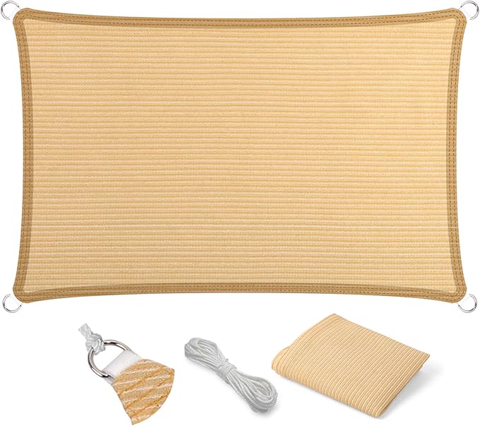 Eden's Decor Straight Flat-Edged Sun Shade Sail Rectangular 8' x 9' Beige UV-Blocking Outdoor Canopy Fabric Cloth Awning for Pergola Patio Garden Backyard Custom Size