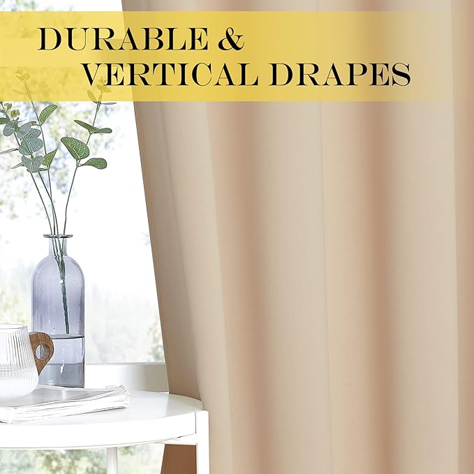 NICETOWN Room Darkening Extra Wide 102 inch Curtain, Grommet Thermal Curtain Voice Reducing Window Treatment for Sliding Glass Door/Bedroom, Biscotti Beige, W100 x L102, 1 Panel