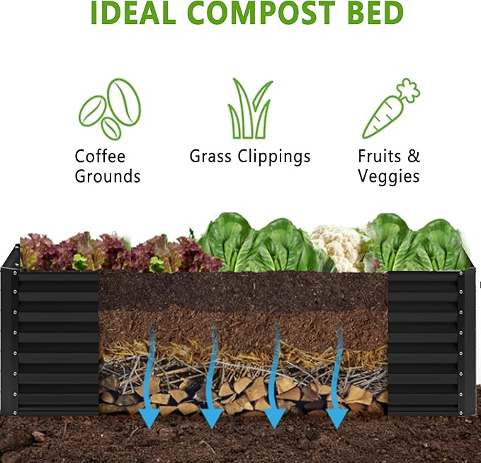 6x2x2FT Galvanized Raised Garden Bed,Planter Raised Beds-Metal Garden Box,Large Plant for Outdoor Planting, Vegetables Bed，Flower,herb-Black
