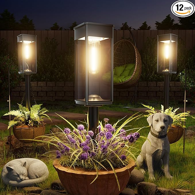 Solar Pathway Lights Outdoor, 12 Pack Bright Solar Lights Outdoor, Auto On/Off, IP65 Waterproof Landscape Lighting for Yard Patio Walkway Driveway Pathway (Warm White)
