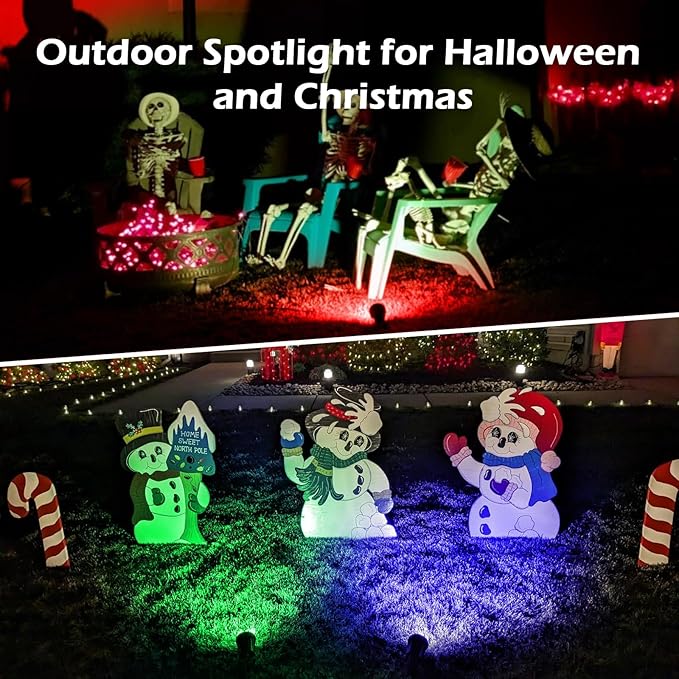 Spotlight Outdoor – 120V Plug-in, 2700K Warm White LED Landscape Spot Lights with RGB 3 Lenses for Yard, Garden, Lawn&Tree Decor, IP67 Waterproof, Perfect for Holidays&Everyday (1 Pack, Black)