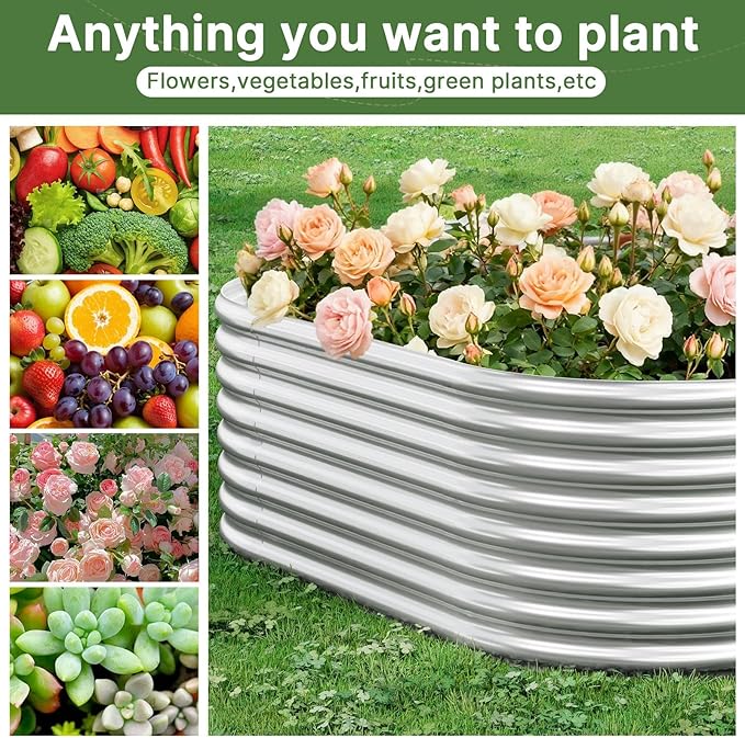 3 PCS Tall 4x2x1.5ft Galvanized Raised Garden Bed Outdoor, Metal Garden Bed for Vegetables, Above Ground Garden Box for Flower, Steel Raised Beds for Gardening