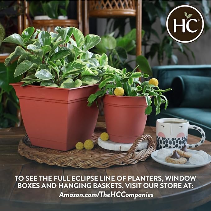 The HC Companies 8 Inch Eclipse Round Planter Pots with Drainage Holes & Attached Saucer, Lightweight UV-Resistant Plastic Indoor & Outdoor Planters, 6-Pack Flower Pots for Garden & Home Decor, White