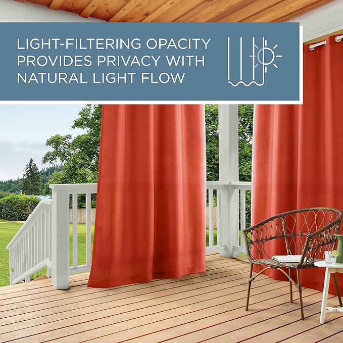 TOWN & COUNTRY BASICS Cabana Solid Heavyweight Indoor Outdoor Curtains, Light Filtering Opacity with Grommet Top, Water Repellent, 2-Pack Set, 54"x84", Mecca Orange