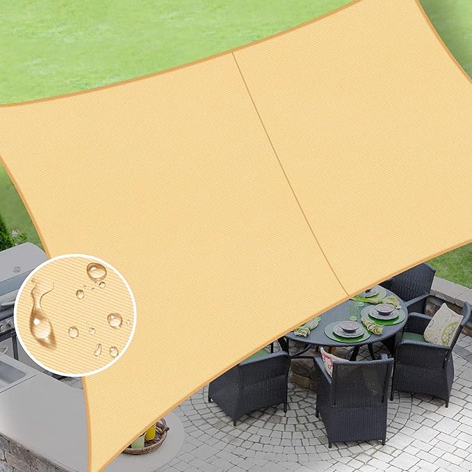 LOVE STORY Rectangle 9'x9' Waterproof Sun Shade Sail Canopy UV Block for Outdoor Patio Backyard Carport,Sand(We Make Custom Size)