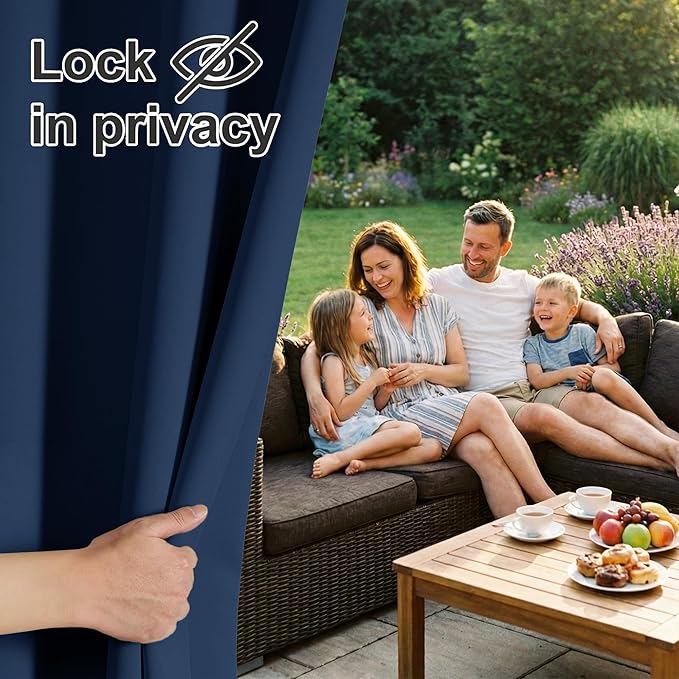 RYB HOME Outdoor Curtains Blackout - Waterproof Privacy Vertical Blinds for Porch Gazebo Canopy Pool House Lanai Arbor Deck, W 100 x L 108 inch, 1 Panel, Navy Blue