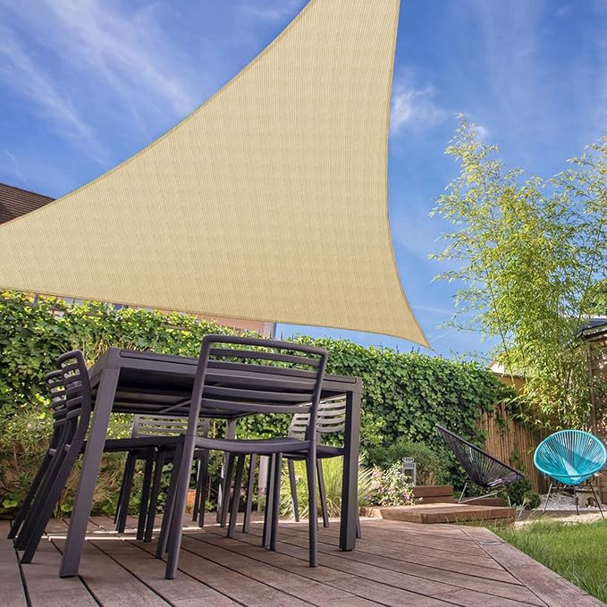 E&K Sunrise 15' x 15' x 15' Sun Shade Sail Triangle Canopy Shade Cover UV Block for Patio Backyard Garden Outdoor (Sand)