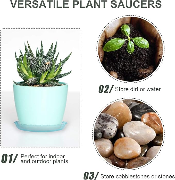 12Pcs Clear Plant Saucer, 6 8 10 Inch Durable Plastic Plant Tray, Round Plant Pot Saucers, Drip Tray for Indoor and Outdoor Garden, Grey