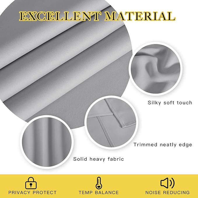 NICETOWN Blackout Short Curtain 54 inches Long - Thermal Insulated Solid Grommet Sound & Light Reducing Room Darkening Drape for Kitchen/Bedroom (Silver Grey, 1 Panel, W52 x L54)