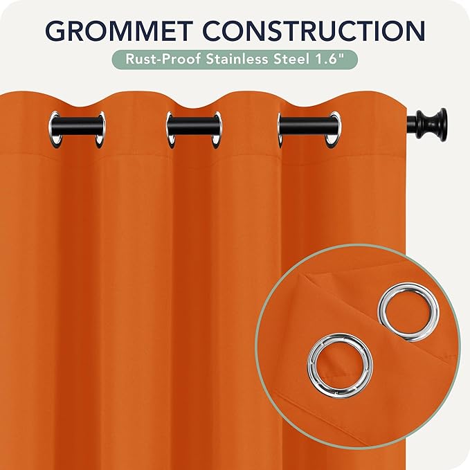 Outdoor Curtains for Patio Waterproof 6 Panels - Windproof, Privacy, Weatherproof Outside Drapes for Gazebo Pergola Porch, Grommet Top and Tab Bottom, 54x84 Inch, Mecca Orange