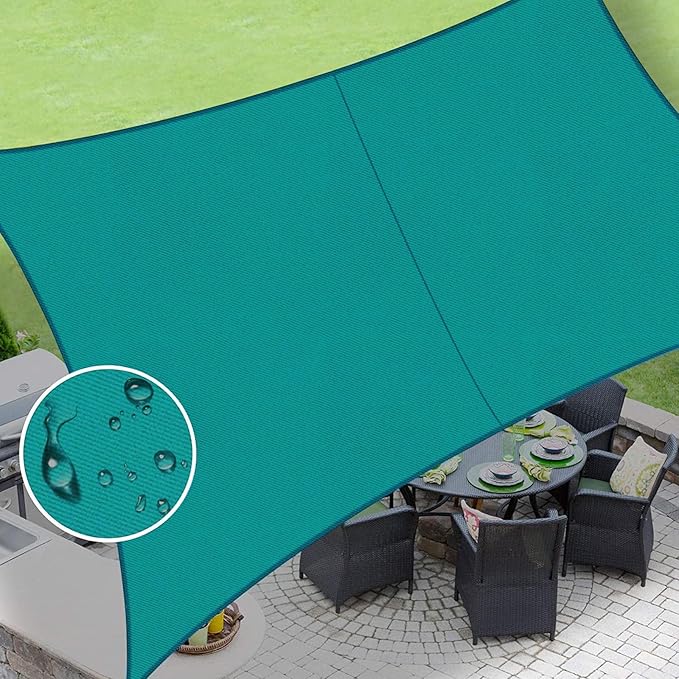LOVE STORY Waterproof 7' x 13' Rectangle Turquoise Blue Sun Shade Sail Cannoy UV Resistant for Outdoor Patio Garden Backyard