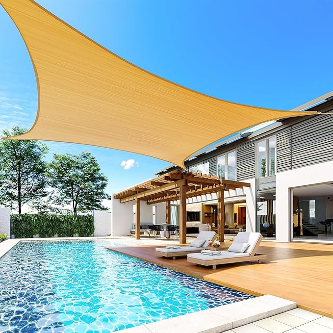 Quictent 24X24FT Large Oversized 185G HDPE Square Sun Shade Sail Canopy 98% UV Block Outdoor Patio Garden with Hardware Kit