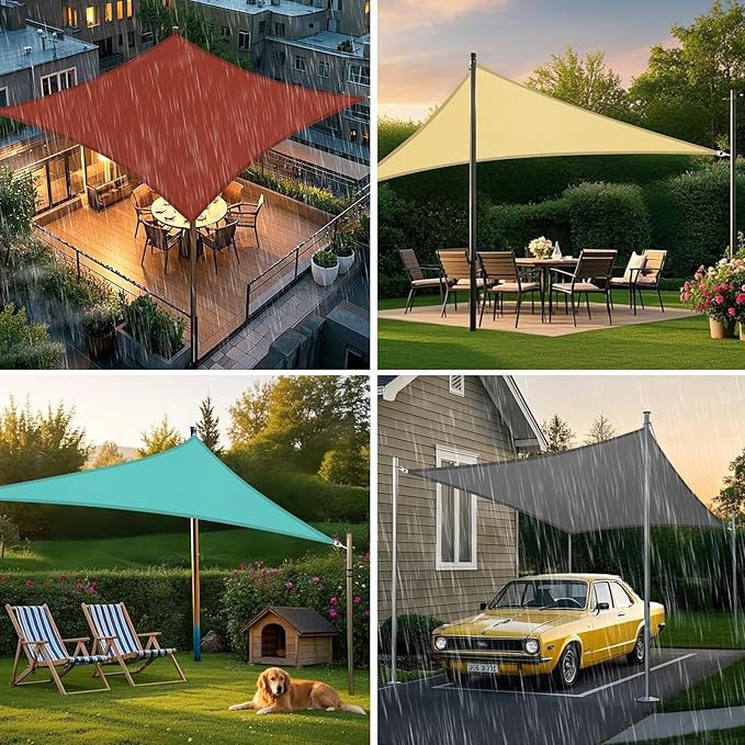 Artpuch Waterproof Sun Shade Sail, 10'x10' Light Grey Rectangular, UV Resistant Rain Canopy, Curved Edges Shade Cloth for Outdoor Patio, Deck, Yard