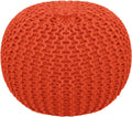COTTON CRAFT Round Pouf - Hand Knitted Cotton Braid Cord Cable Dori Ottoman - Foot Stool Floor Pouf Footrest Accent Seat Furniture Bean Bag - Living Room Kids Room Nursery Dorm Décor - 20x14 - Orange