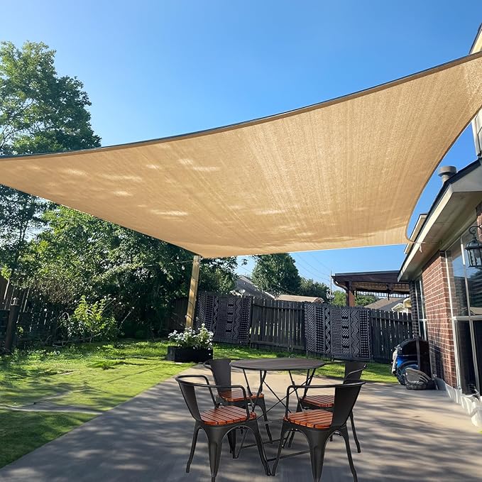 SUNLAX Sun Shade Sail 11' x 15' Sand Rectangle Canopy Sail Shade Cover UV Block Permeable Sunshade Outdoor for Patio Backyard Deck Pergola (We Make Custom Size)