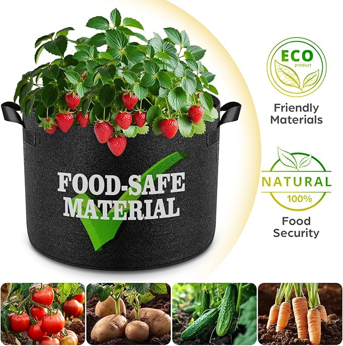 5 Pack 15 Gallon Grow Bags, Thickened Nonwoven Fabric Planter Pots with Handles, Heavy Duty 300G Garden Pots for Tomato, Potato and Vegetable