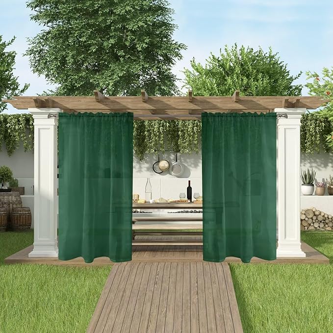 SpaceDresser Waterproof Outdoor Sheer Curtains for Patio - 2 Panels Rod Pocket Indoor Voile Sheer Curtain for Living Room,52W x 96L inch, Foliage Green