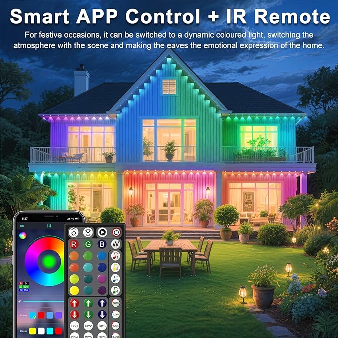 200FT Permanent Outdoor Lights for House Waterproof, IP67 LED Eave Lights with App/Remote Control, Outdoor Permanent led Lighting for House Roof Decor,Christmas,Party,All Holiday and Daily
