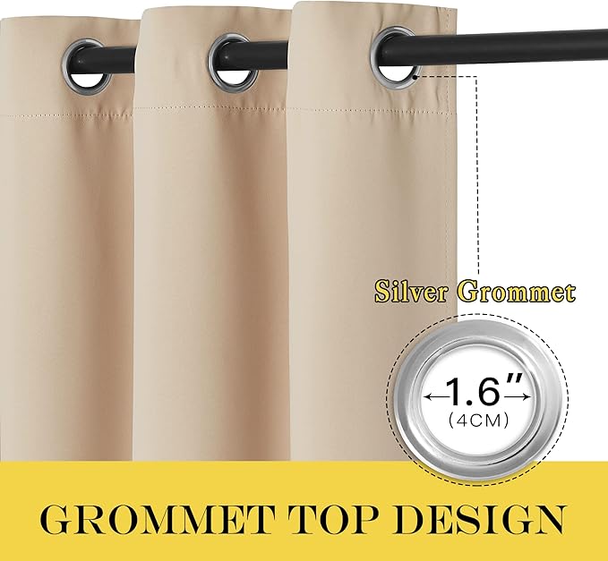 NICETOWN Biscotti Beige Blackout 54 inch Curtain for Cafe, Window Treatment Thermal Insulated Solid Grommet Vertical Drapes Sound Reducing for Bedroom, 1 Panel, W46 x L54