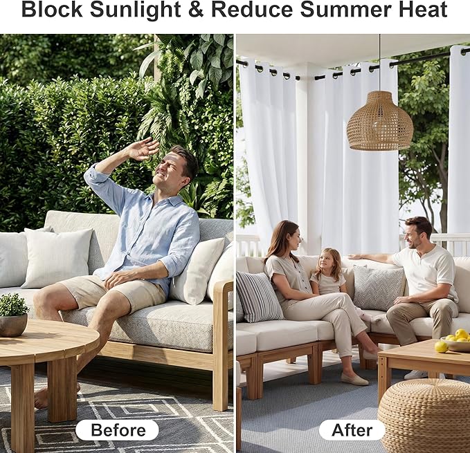 RYB HOME Extra Wide Outdoor Curtains for Patio Waterproof Heavy Duty Thermal Insulated in Summer Full Coverage Privacy for Gazebo, Cabana & Pergola, W100 x L108, Greyish White, 1 Panel