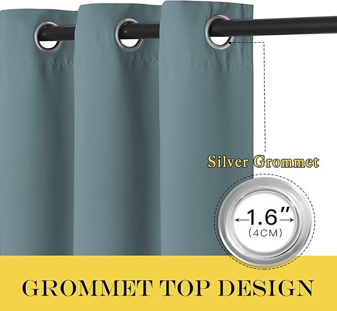 NICETOWN Blackout Curtain for Bedroom 72 inch Length - Grommet Thermal Insulated Blackout Window Treatment Room Darkening for Living Room/Family Home (Greyish Blue, 1 Panel, W52 x L72)