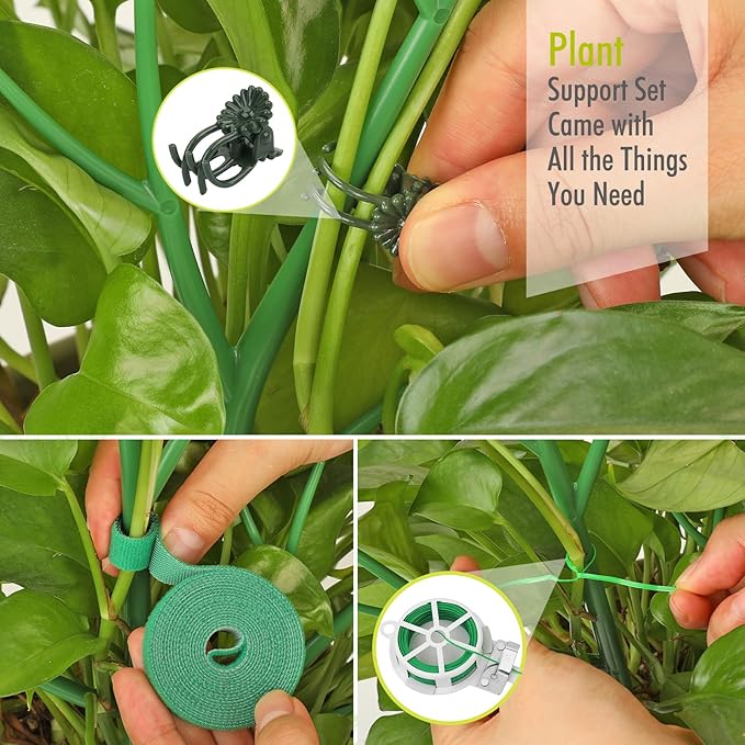 6 Pack Plant Support Stakes for Indoor Plants, 39.37 Inch Tall Twig Plant Sticks with Orchid Clips Twist Ties and Plant Ties for House Potted Monstera Plants Support, Green