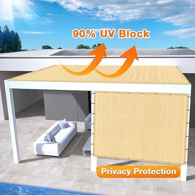 Artpuch Outdoor Pergola Shade Cover 6' X 9' Sun Shade Cloth with Grommets, 90% UV Protection Canopy Patio Privacy Screen (Customized Available) GN107, Wheat