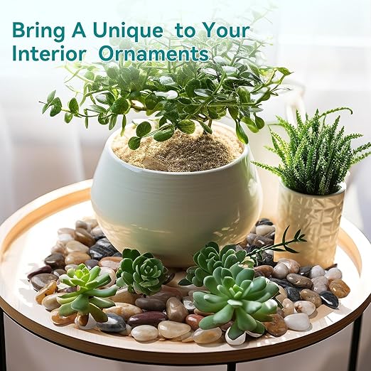 10 lbs River Rocks, 1-1 1/2 inch Plant Rocks for Pots Indoor, Decorative Garden Rocks Outdoor Landscaping, Polished Natural Stone for Walkways, Yard, Vases, Crafts