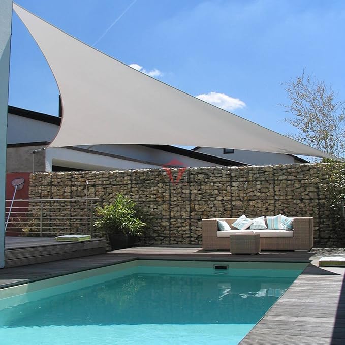 Patio Paradise 22' x 22' x 21'10" Sun Shade Sail Triangle Canopy, Permeable Shade Cloth Fabric Sunlight Block Patio Cover HDPE Deck Awning for Outdoor Backyard Pergolas Roof Shading, Light Gray