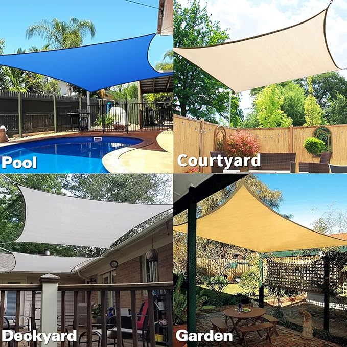 KANAGAWA Sun Shade Sail 16'x16' Sand Rectangle UV Block Canopy Awning Shelter Fabric Cloth Screen for Outdoor Patio Garden Backyard Activities