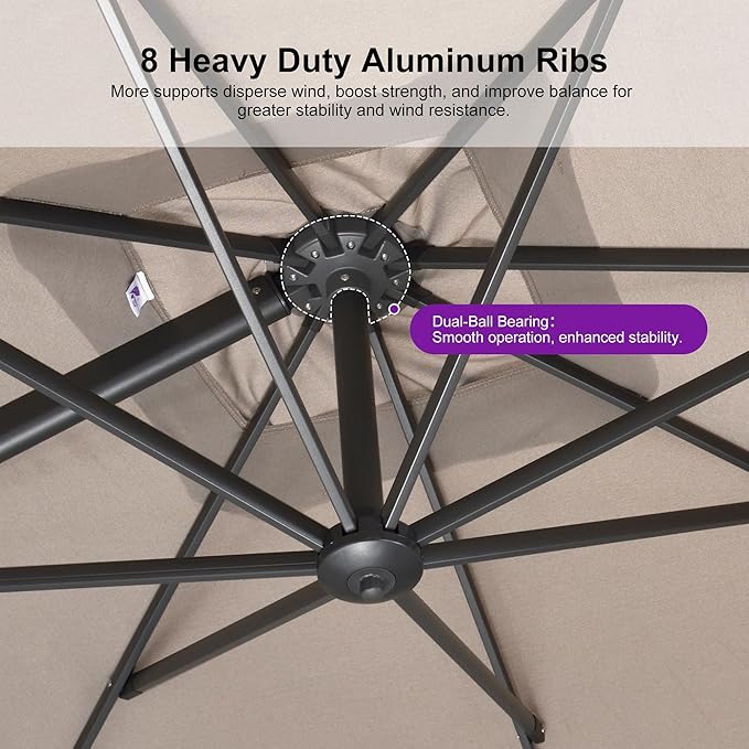 PURPLE LEAF Patio Umbrella 9' X 11.5' Rectangle Cantilever Umbrella Large Aluminum Outdoor Umbrellas with 360-degree Rotation & UPF40+ Premium Fabric for Deck Pool Garden Yard, Sand Dune