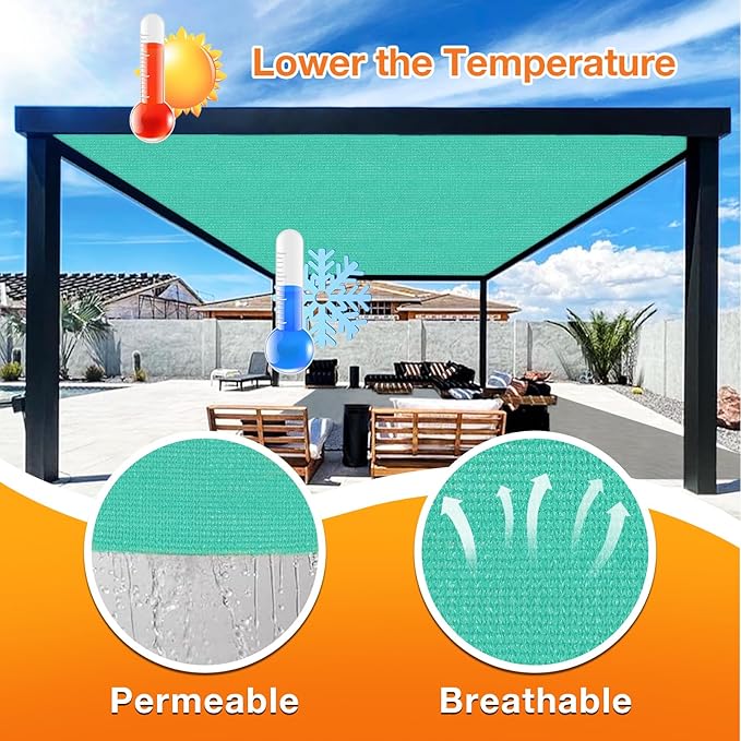 Artpuch Outdoor Pergola Shade Cover 4' X 14' Sun Shade Cloth with Grommets, 90% UV Protection Canopy Patio Privacy Screen (Customized Available) GN107, Turquoise