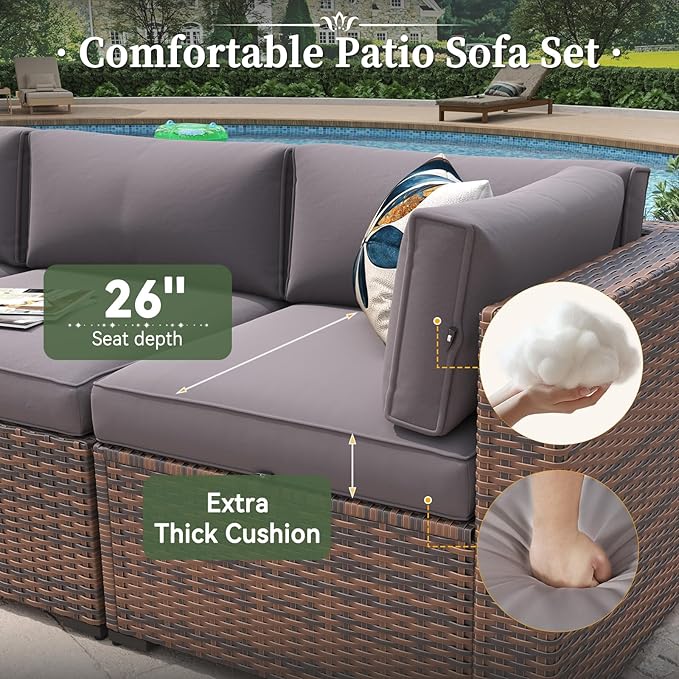 Aoxun 12 Piece Patio Furniture Set with 44” Fire Pit Table Wicker Rattan Outdoor Sectional Sofa Set with Coffee Table and Thickened Cushions, Grey (Waterproof Cover Included)