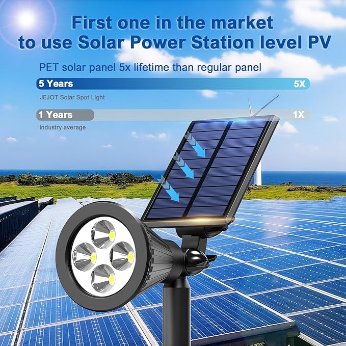 Solar Lights Outdoor Waterproof IP65,6500K Super Bright LED,2 Lighting Modes, Solar Powered Yard Garden Solar Spot Lights for Flag Landscape Auto On/Off-1 Pack