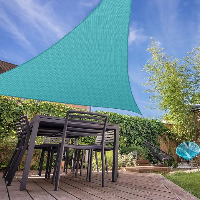 E&K Sunrise 12' x 12 x '12' Sun Shade Sail Triangle Canopy Shade Cover UV Block for Patio Backyard Garden Outdoor (Turquoise)