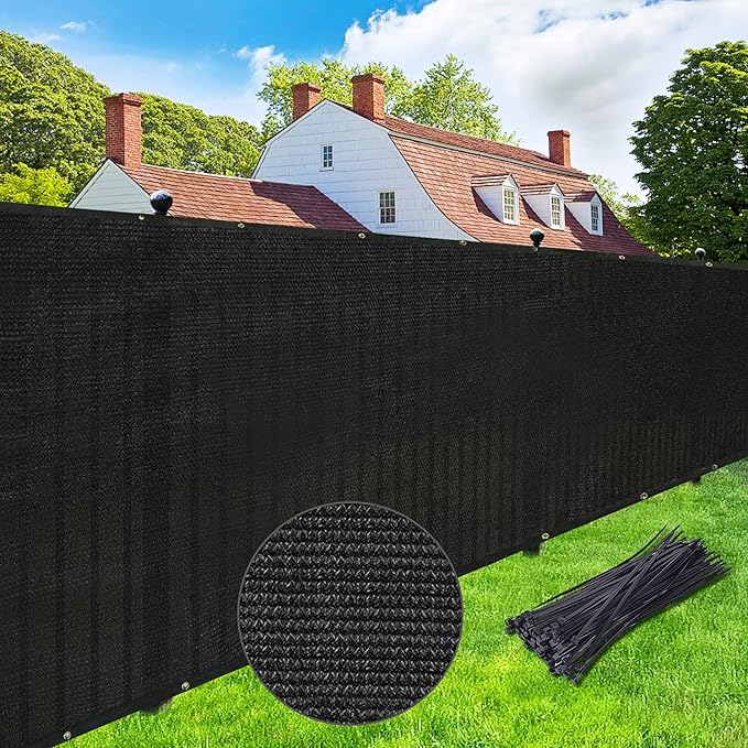 UPGRADE Privacy Screen Fence 5' x 50' Commercial Shade Cover with Brass Grommets Heavy Duty Perfect for Outdoor Back Yard, Black, Customizable