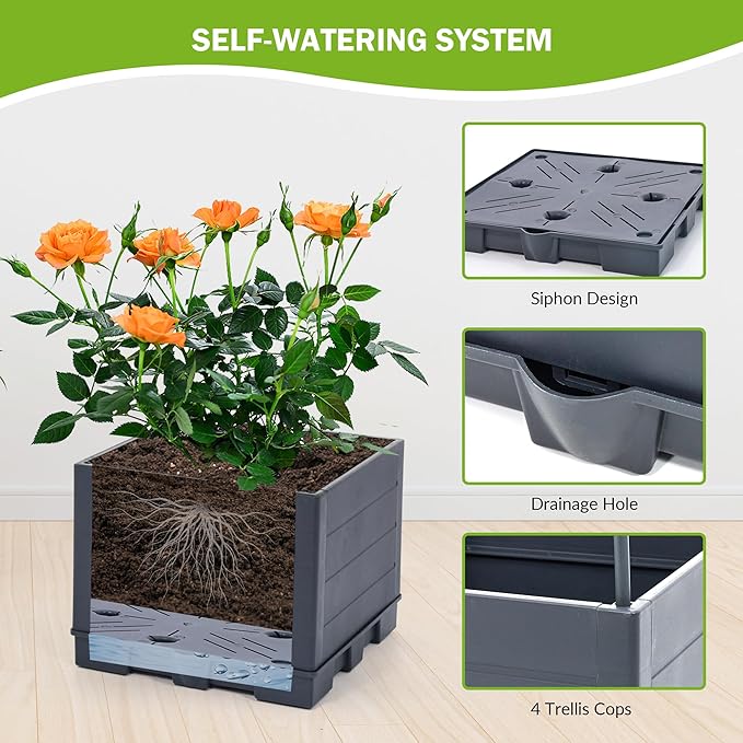 GENMOUS 4 Tiered Tomato Planter with Box Trellis, 56'' Raised Garden Bed Planter Boxes, Tomato Cages for Garden Patio Climbing Plants Vegetable Vine Flowers Outdoor & Indoor