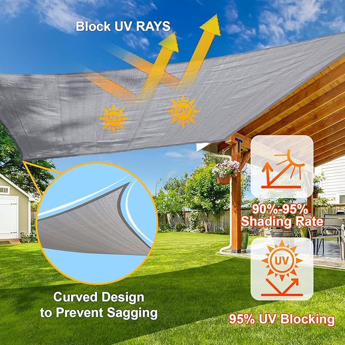 SUNLAX Sun Shade Sail 8' x 8' Silver Grey Square Canopy Sail Shade Cover UV Block Permeable Sunshade Outdoor for Patio Backyard (We Make Custom Size)