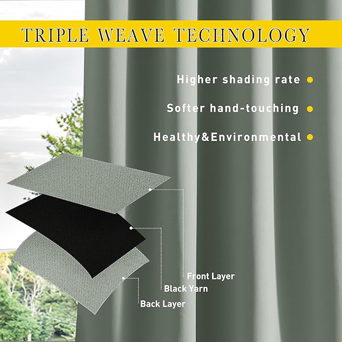 NICETOWN Outdoor Curtains for Patio Waterproof 108 inches Long 2 Panels, Windproof Thermal Insulated Top & Bottom Grommet/Back Tab Privacy Drapes with Rope for Gazebo, Sage Green, W52 x L108