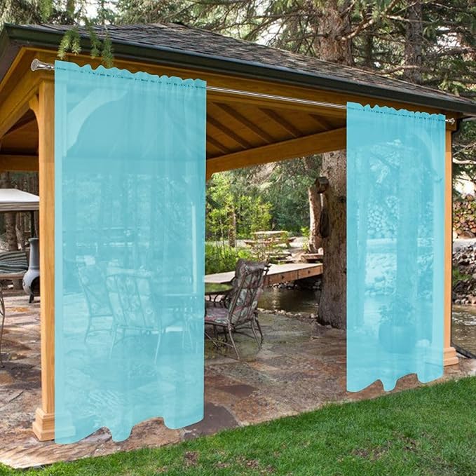 SpaceDresser Waterproof Outdoor Sheer Curtains for Patio - 4 Panels Rod Pocket Indoor Voile Sheer Curtain for Living Room,52W x 96L inch, Aqua