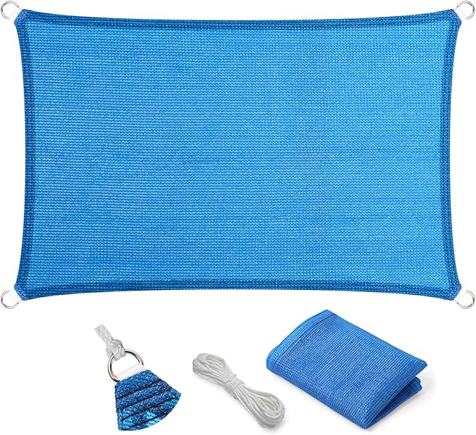 Eden's Decor Straight Flat-Edged Sun Shade Sail Rectangular 9' x 11' Blue UV-Blocking Outdoor Canopy Fabric Cloth Awning for Pergola Patio Garden Backyard Custom Size