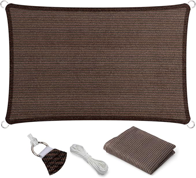 Eden's Decor Straight Flat-Edged Sun Shade Sail Rectangular 11' x 21' Brown UV-Blocking Outdoor Canopy Fabric Cloth Awning for Pergola Patio Garden Backyard Custom Size