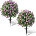 Artificial Topiary Bushes for Outdoors with Spike, Boxwood Ball Fake Shrubs UV Resistant Faux Plants for Indoor Outdoor Fall Thanksgiving Halloween Decor (Sunflower Boxwood Purple -2 Packs)