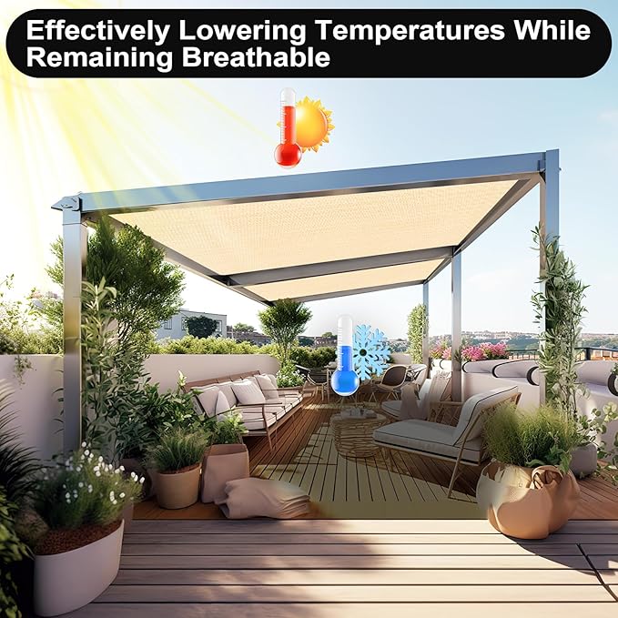 Artpuch 90% Sun Shade Cloth, 8 x 16 FT Pergola Shade Cover Canopy with Grommets, Sun Screen Fabric Tarp for Patio, Outdoor, Garden, Backyard, Wheat