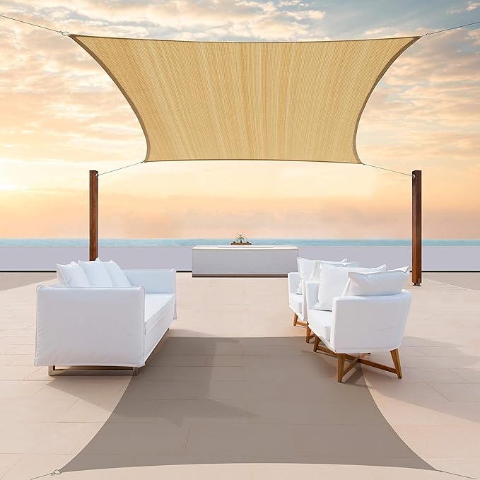 ColourTree TAPR1616 Custom Size 7' x 11' Sand Beige Sun Shade Sail Canopy UV Block UPF50 Rectangle - Commercial Standard Heavy Duty - 190 GSM - 3 Years Warranty