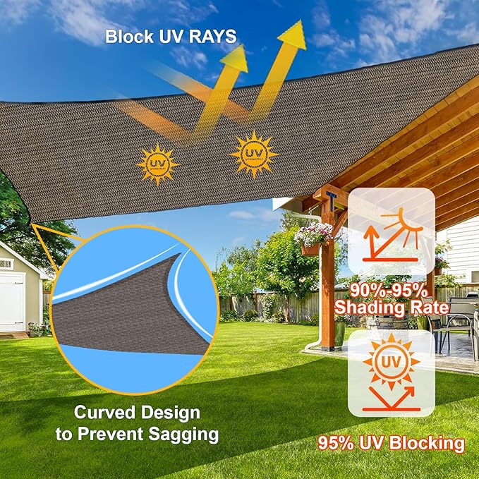 SUNLAX Sun Shade Sail 11' x 21' Brown Rectangle Canopy Sail Shade Cover UV Block Permeable Sunshade Outdoor for Patio Backyard Deck Pergola (We Make Custom Size)