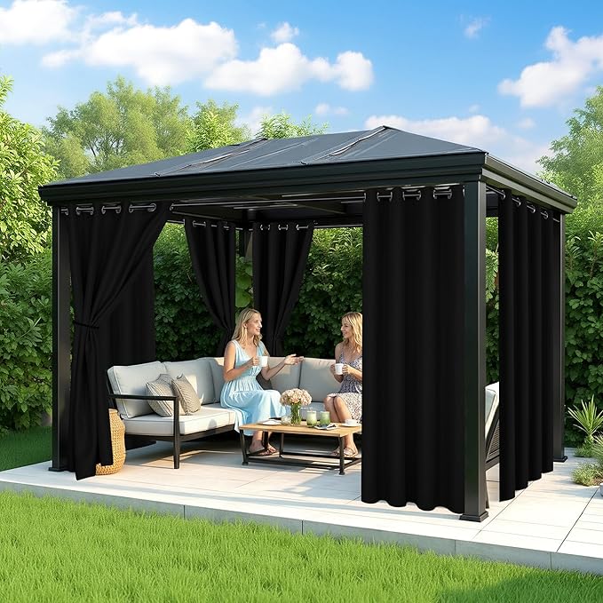 Black Outdoor Curtains for Patio Waterproof - 6 Panels Privacy Weatherproof Outside Curtains with Grommets for Pergola, Gazebo, Porch, Cabana, Balcony, 54 x 95 Inch